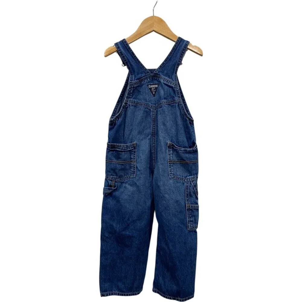 Oshkosh B'Gosh Denim Vestbak Overalls Size 3T Spellout Blue Jean Great pre-owned